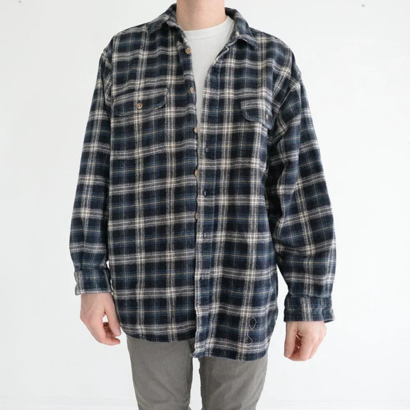 Vintage Field And Stream Outfitter Navy And Blue Checker Pattern Button Up Shirt - Picture 1 of 12